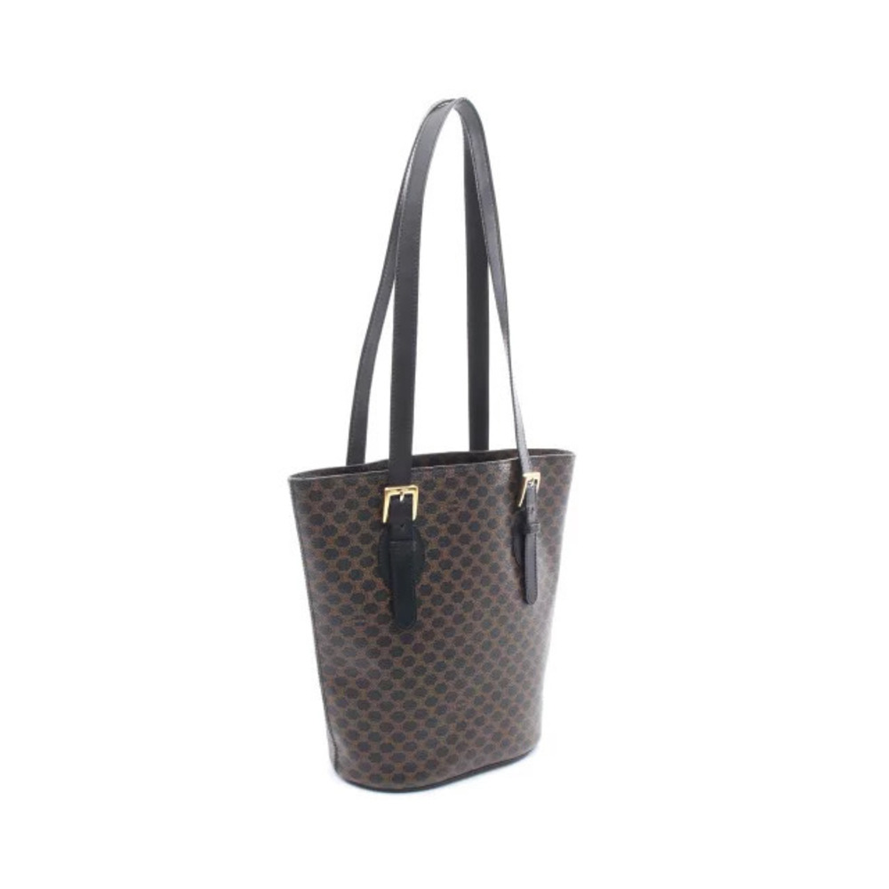 Celine Leather Brown Canvas Macadam Tote Black Bag Brown Black